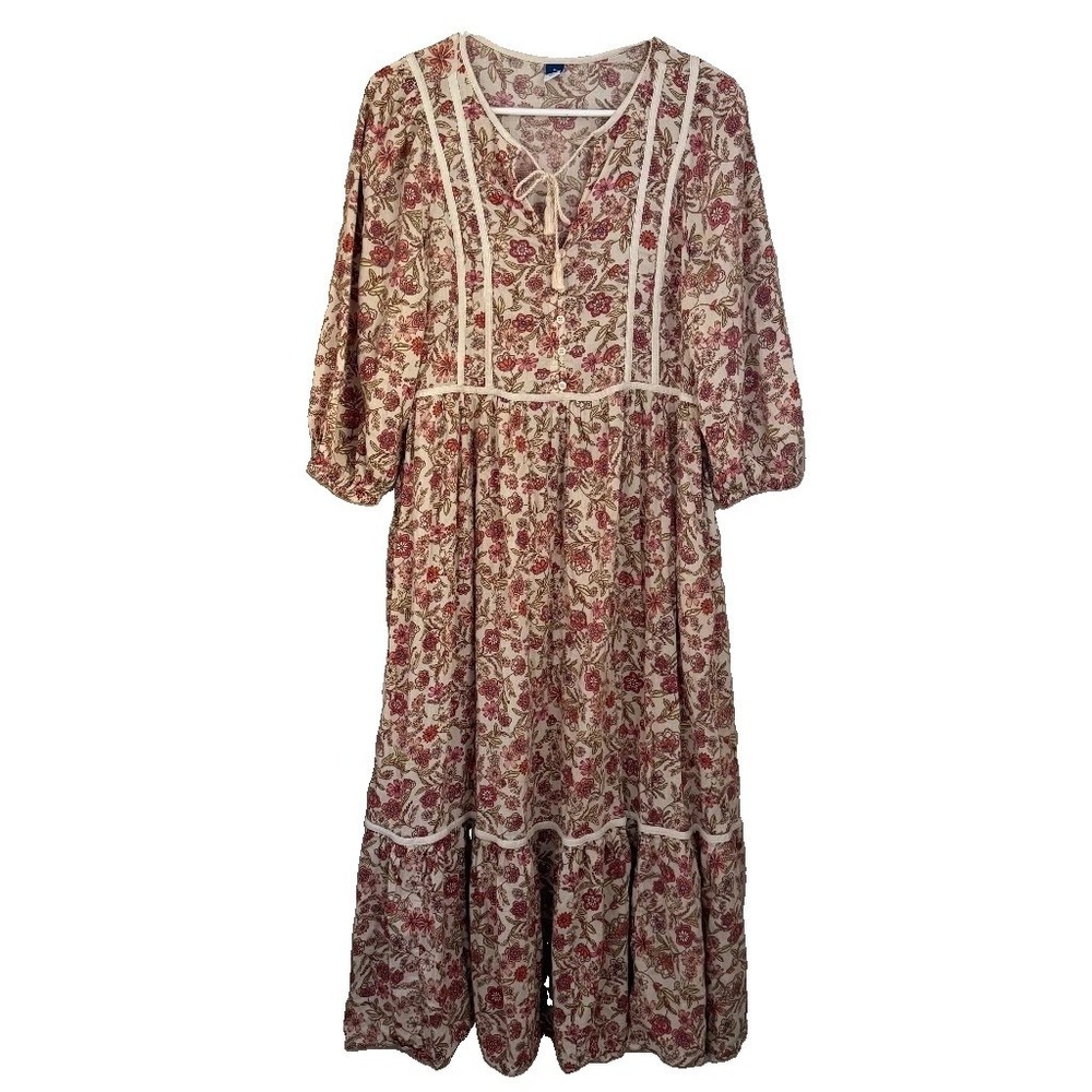Old Navy Floral Midi Dress M 3/4 Balloon Slv Boho Western Prairie Cottagecore